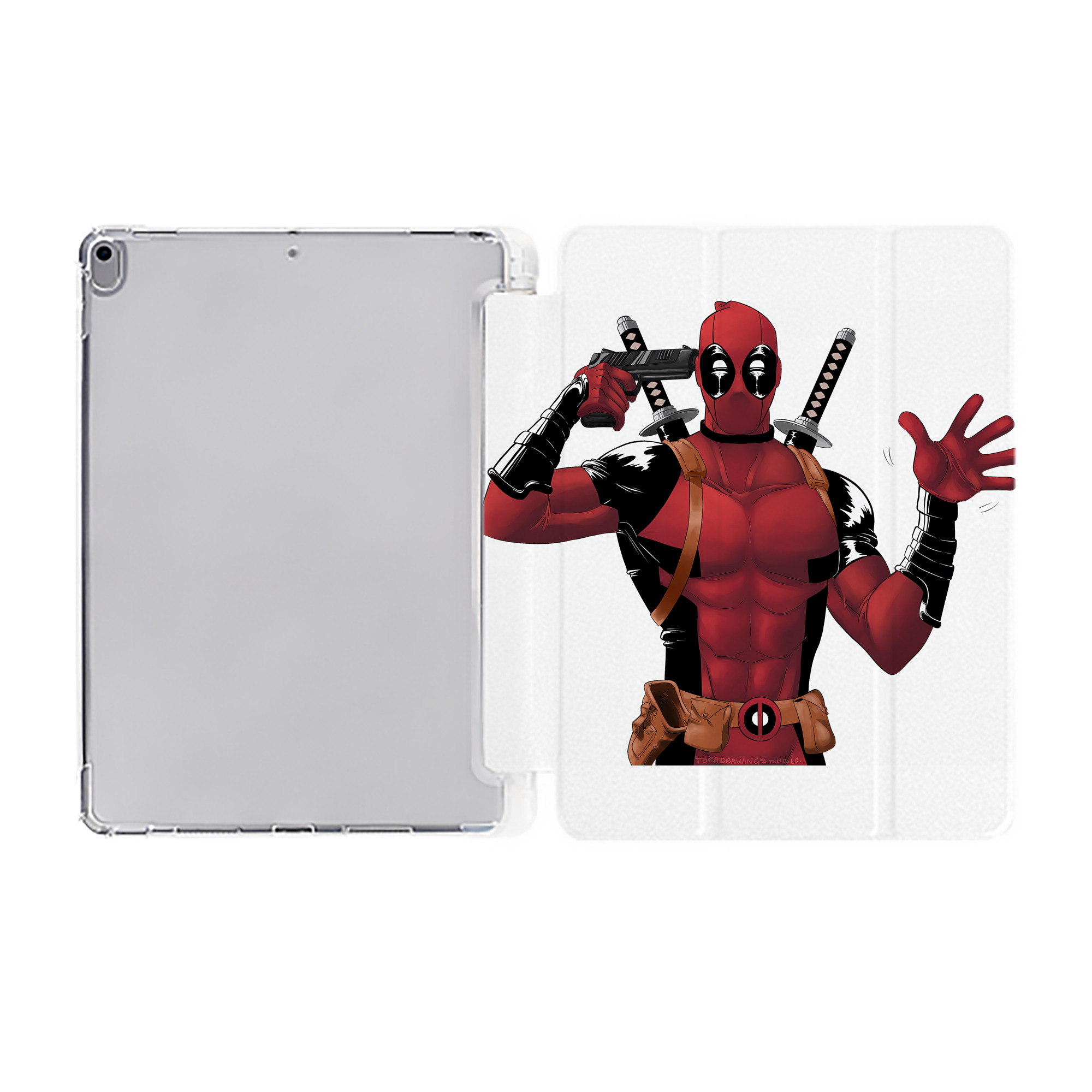 （画像用） Deadpool デッドプール IPad ケース ペン収納付き 三つ折りスタンド PUレザー×シリコン 対応機種9.5/10.5/10.9インチ